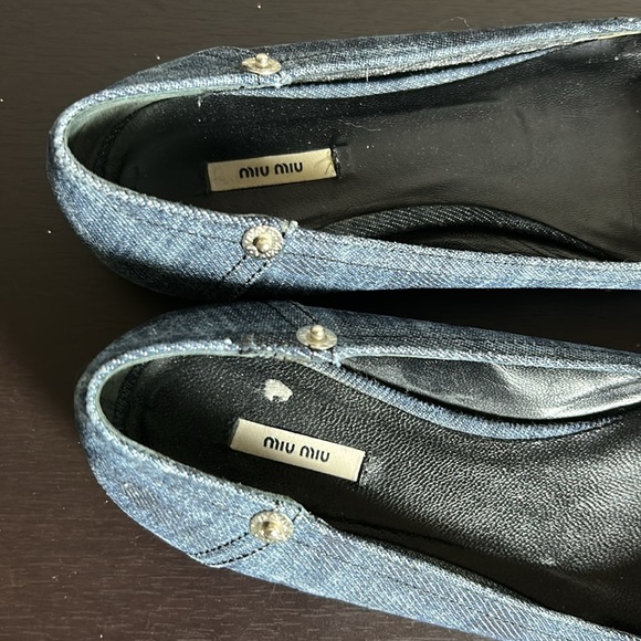 MIU MIU blue denim bow ballet flats round toe studs leather Designer 35.5 US 5.5 - Picture 8 of 10